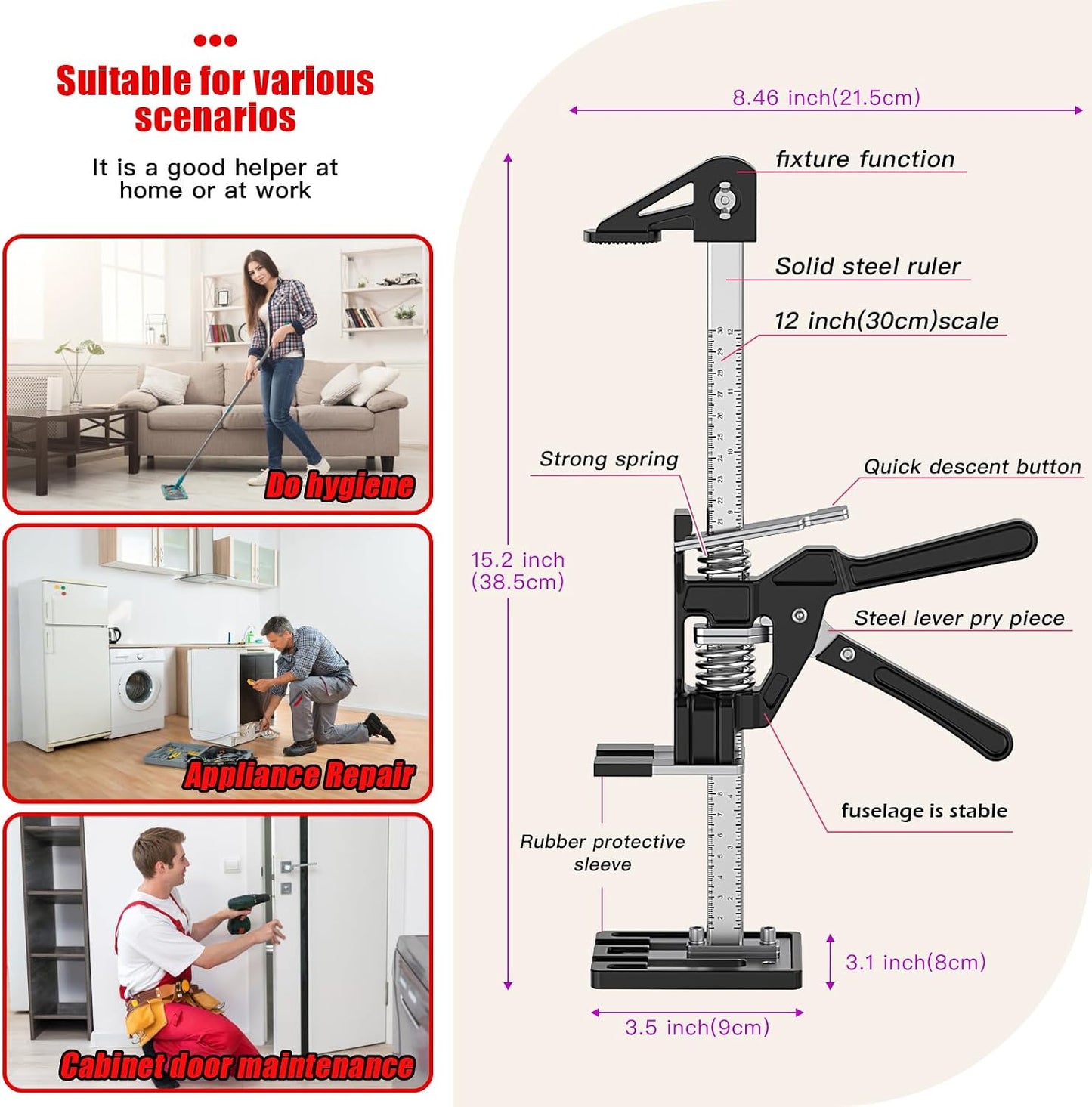 RENYINDA Labor-Saving Arm Jack Multifunctional Construction Jacks, Furniture Jacks，Lift Height 10 inches 300lb Load-Bearing for Installing Windows and Doors, Lifting Furniture, Woodworking Tools