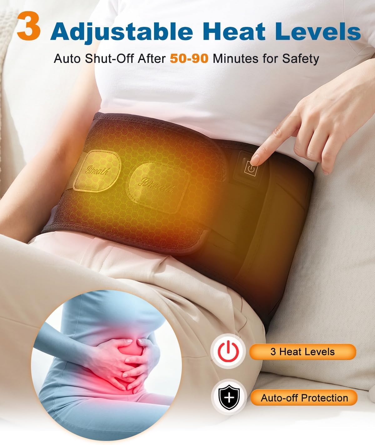 Cordless Heating Pad for Back Pain & Period Cramps, Portable Back Heating Pad Belt Heated Back Brace Rechargeable Wireless Support, 3 Heat & Auto Shut Off, Gifts for Father Dad Men Women