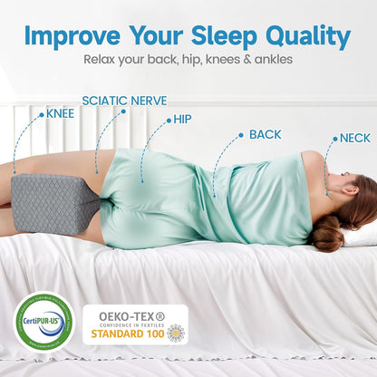 TranquilRelax Knee Pillow for Side Sleepers, Leg Pillow for Side Sleeping | Smooth Pillow for Spine Aligning, Comfortable Memory Foam Pillow for Hip, Back, Sciatica, Knee, Joints Pain (White)