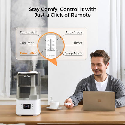 BOXING 4.5L Warm&Cool Mist Humidifier, Humidistat, Auto Mode, Remote,Timer