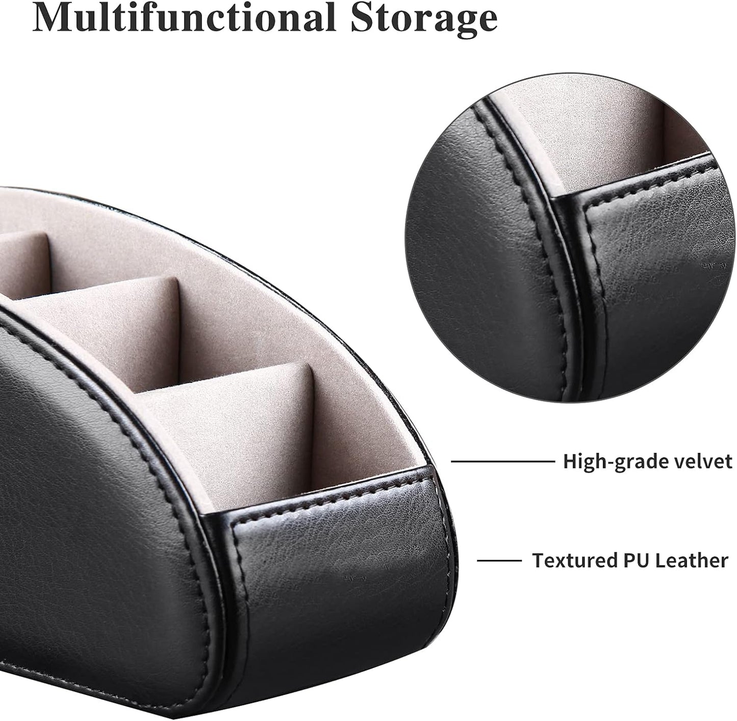 Pu Leather TV Remote Control Holder with 5 Compartments,Remote Caddy/Tray | Bedside Table Desk Storage Box/Organizer for Pen,DVD,Blu-Ray,Media Player,Heater Controller,Cosmetics,Glasses,Office Supplies