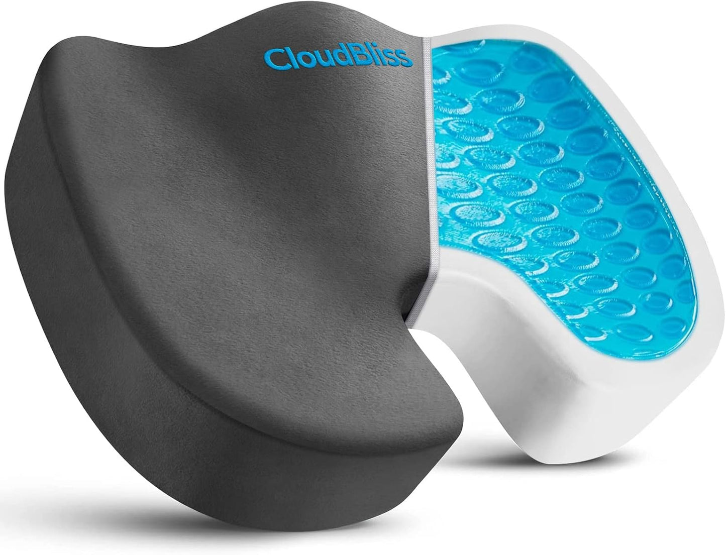 CloudBliss Gel Memory Foam Seat Cushion for Long Sitting, Large, Black | Gel Chair Pad for Tailbone, Coccyx, Sciatica , Soft Suede Cover, Non-Slip , Washable Mesh, for office, home, car