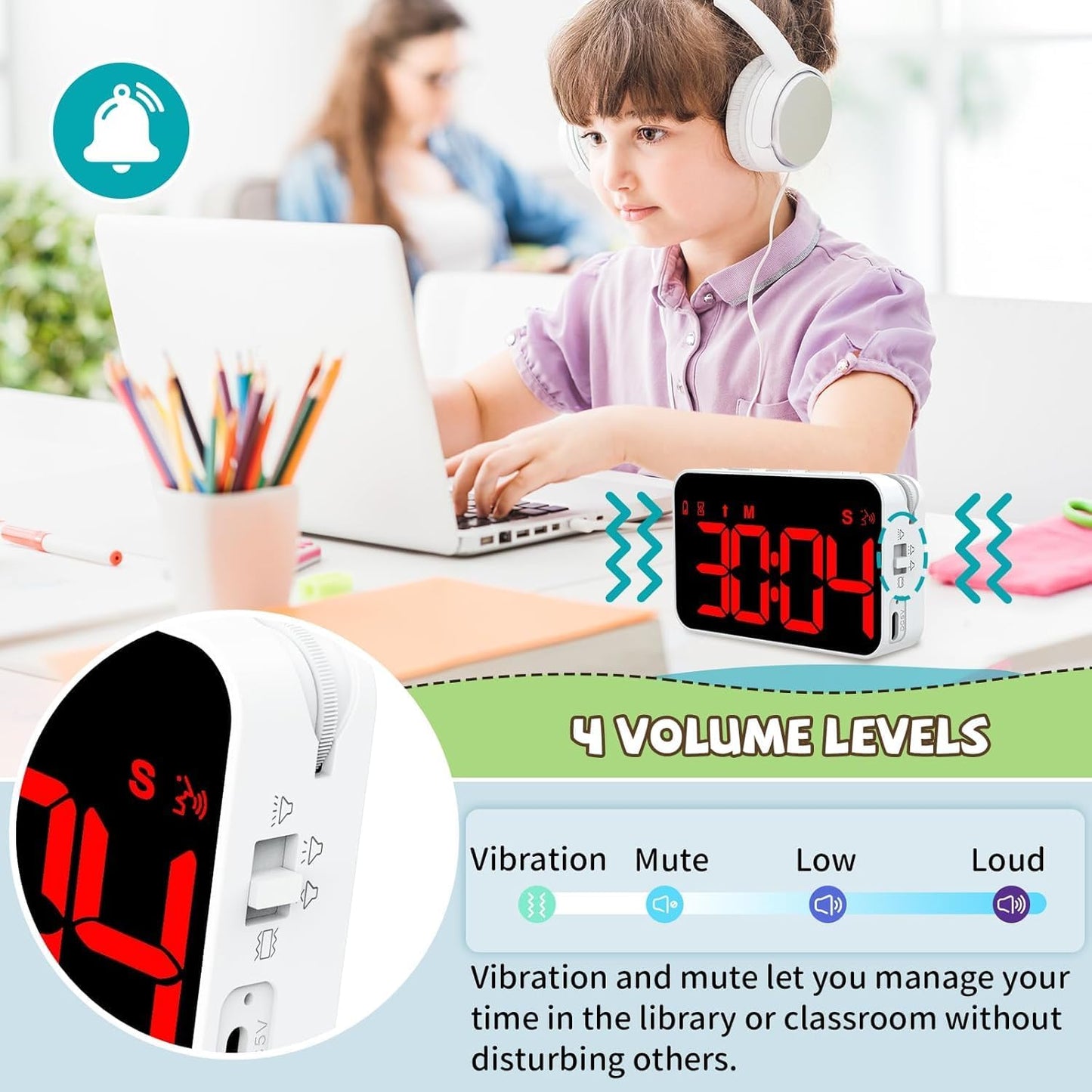 PERSUPER Kitchen Digital Timer, Count Down Up, Rechargeable, Vibration Mode | Adjustable Volume and Brightness LED Display, Time Management Cook, Desk, Kids Adults Study Teaching, Kitchen Gadgets RGB ﻿
