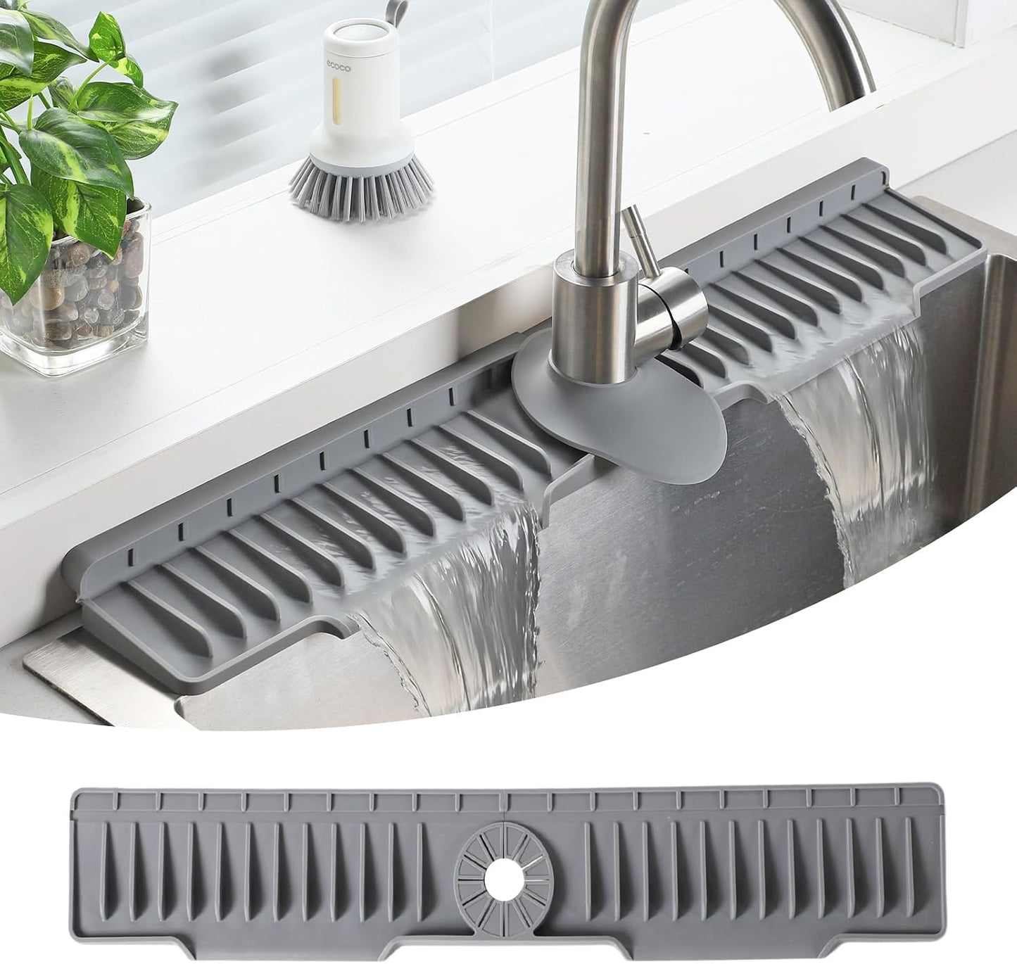 24" Silicone Sink Mat for Kitchen(Released in 2026), Beige | 8° Slope for Quick Self-draining, Sink Splash Guard Behind the Faucet, Narrow Water Splash Guard, for Kitchen&Bathroom Area