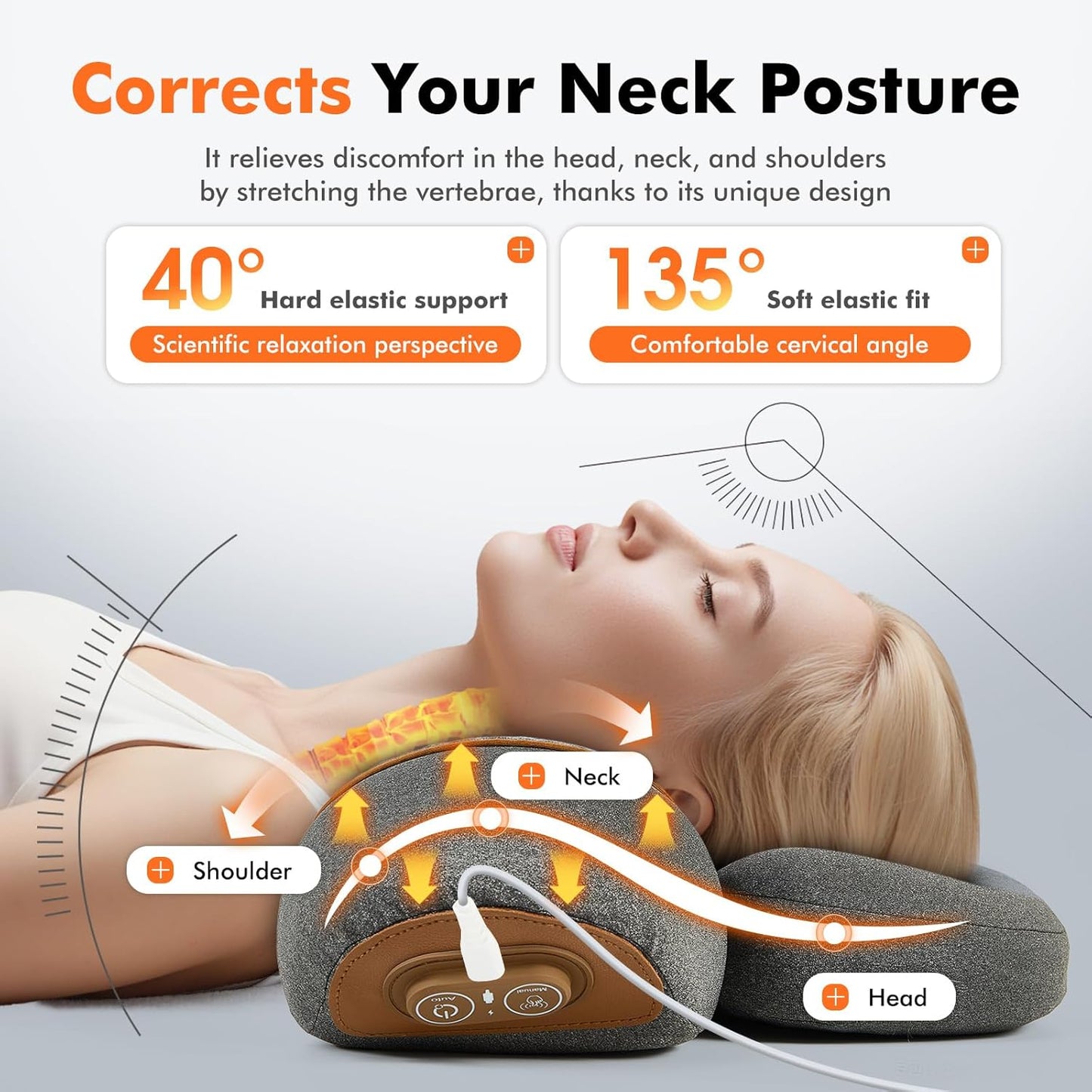 3-in-1 Neck Massage Pillow with Heat - Pillow Massage Neck Hump for Shoulder Pain, with Vibrating Heating and Traction Function Gifts for Family (Gray)