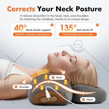 3-in-1 Neck Massage Pillow with Heat - Pillow Massage Neck Hump for Shoulder Pain, with Vibrating Heating and Traction Function Gifts for Family (Gray)