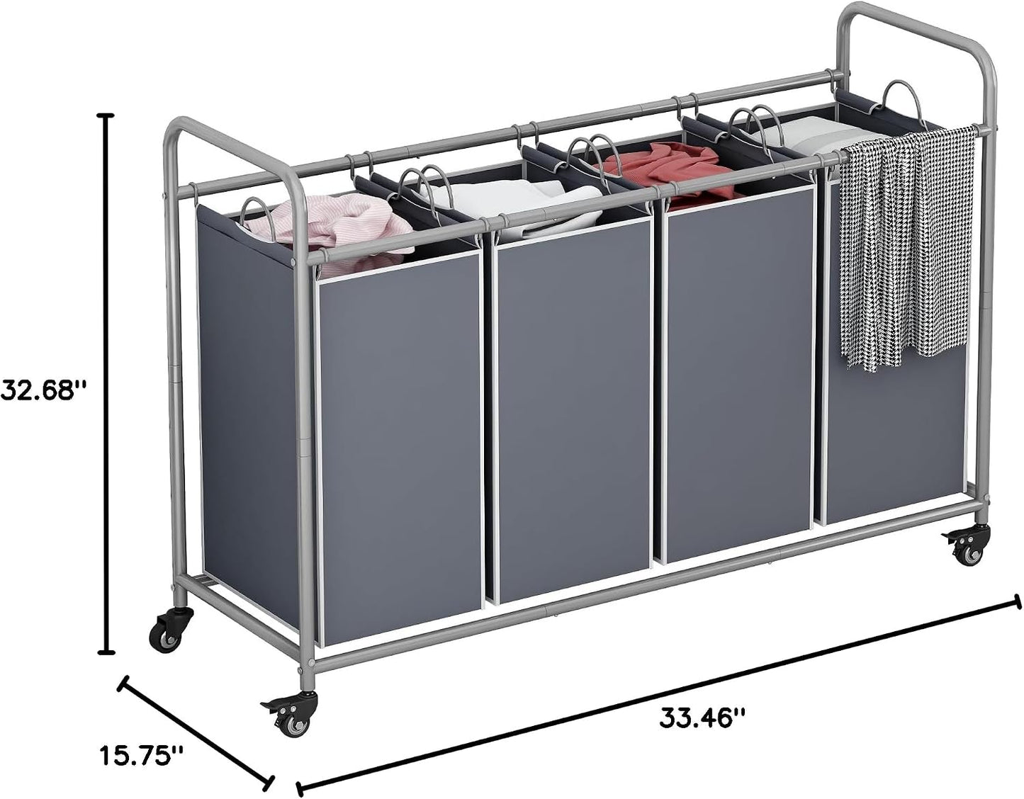 LINZINAR 3 Section Laundry Hamper, Black Laundry Basket 135L Laundry Sorter | Laundry Room Organization with Heavy Duty Rolling Lockable Wheels and Removable Bag, Bedroom Laundry Cart for Clothes Storage