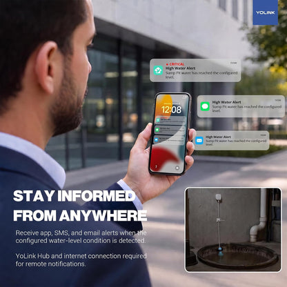 YoLink LoRa Smart Water Level Monitoring Sensor, Wireless Battery-Powered Float Switch Alarm, Sump Pump Alarm, AC Condensate Overflow, Tank Level, Toilet Leak Sensor, 105dB Siren, YoLink Hub Required