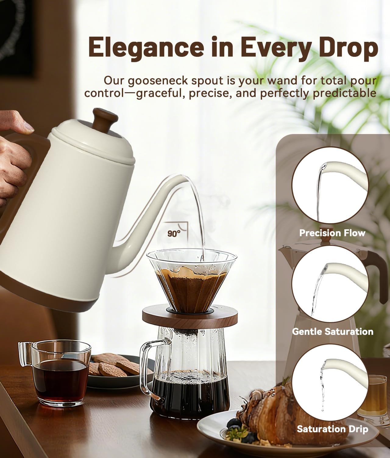 1L Gooseneck Electric Kettle for Pour Over Coffee & Tea | 1000W Fast Heating, Food-Grade Stainless Steel, Auto Shut-Off & Boil-Dry Protection, BPA-Free, Black