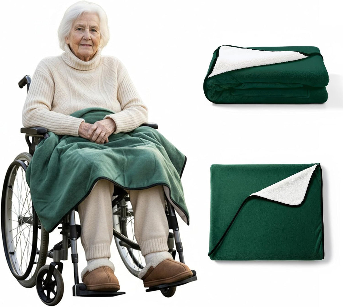 Wheelchair Lap Blanket for Seniors, 43" * 28" Soft Sherpa Lined Knee & Lap Cover, Warm Lightweight Throw with Snap Buttons, Cozy Comfort for Elderly & Caregivers, Wine Red