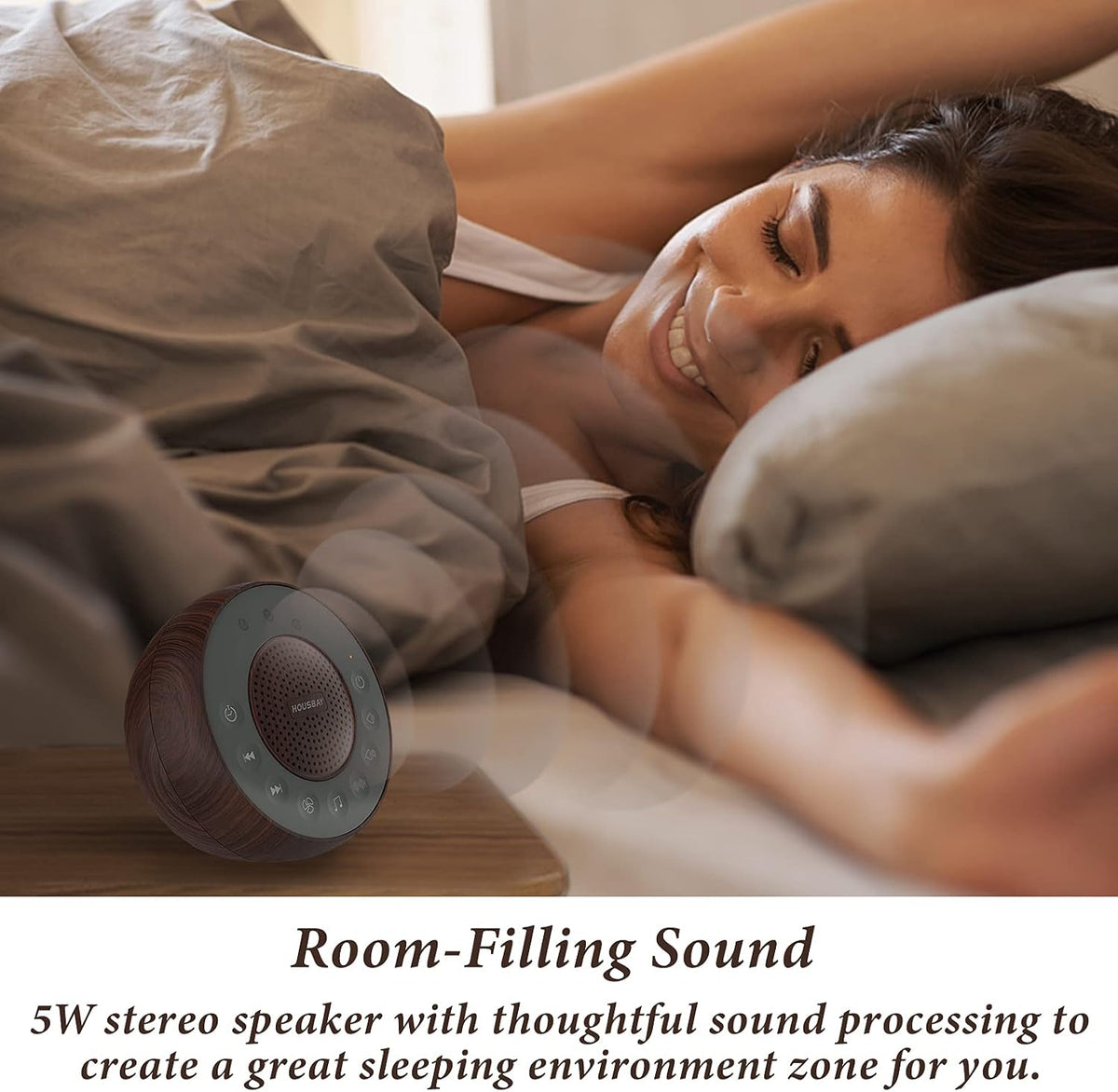 Housbay White Noise Machine with 31 Soothing Sounds, 5W Loud Stereo Sound, Auto-Off Timer, Adjustable Volume, Sleep Sound Machine for Baby, Kid, Adult -Wood Grain