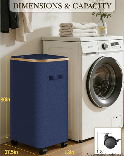 Double Laundry Basket with Wheels and Lid, 150L Clothes Hampers for Laundry | Large Laundry Hamper with 2 Sections & Removable Liner Bags, Rolling Dirty Clothes Basket for Bedroom Bathroom Dorm College