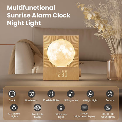 RETEYUNG Sunrise Alarm Clocks Sound Machine Moon Lamp for bedrooms