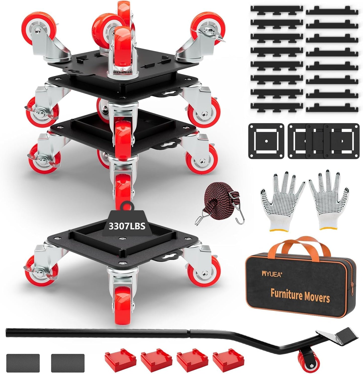 MYUEA Furniture Dolly 5 Wheels Heavy Duty with Removable Side Guards,3307 Lbs Capacity,360° Rotating Wheels & Side Brake,Furniture Movers Lifter Tool with Wheels for Appliances,Sofas,Beds,Pianos