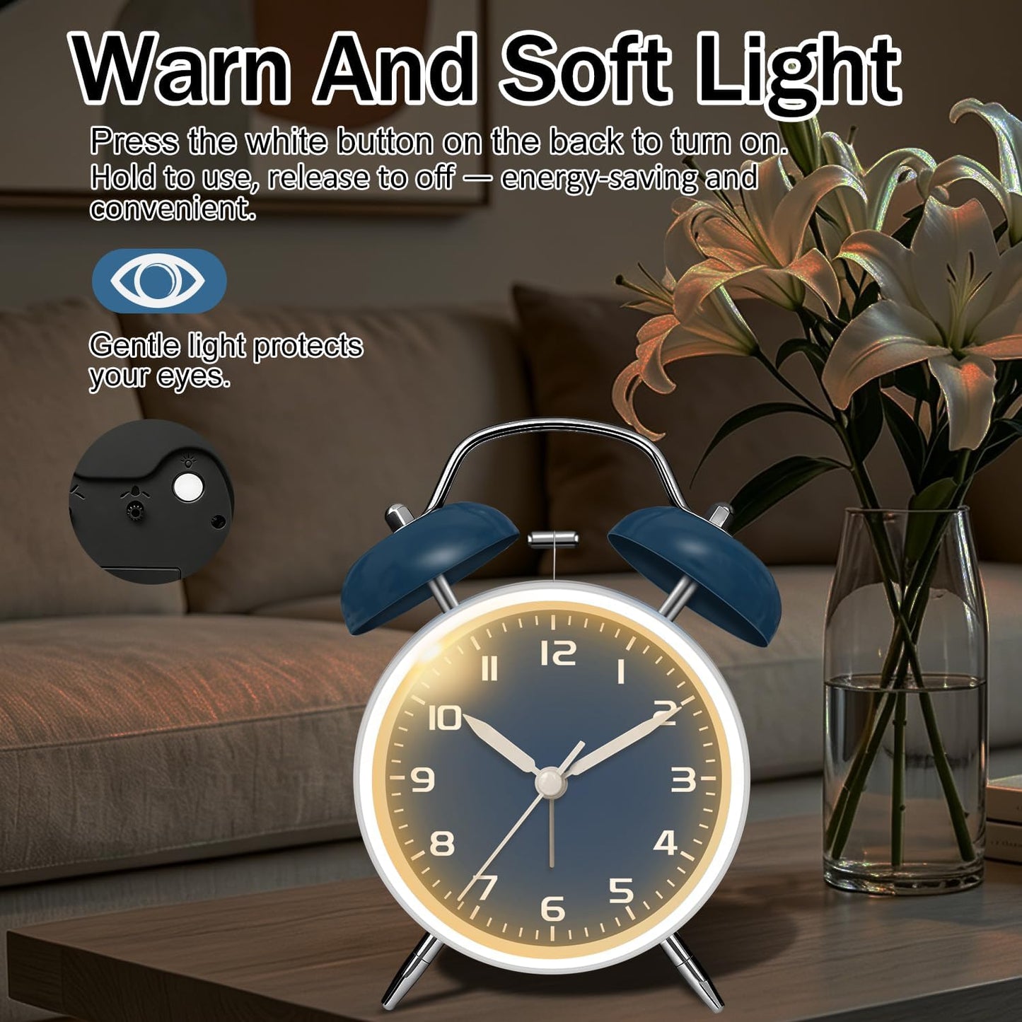 4.5" Analog Alarm Clock for Heavy Sleepers, Loud Battery Operated Alarm Clocks with Light, Metal Silent Desk Clock for Bedrooms, Retro Bedside Clocks for Kids Girls Women Mother Seniors, Pink