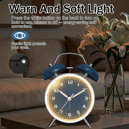 4.5" Analog Alarm Clock for Heavy Sleepers, Loud Battery Operated Alarm Clocks with Light, Metal Silent Desk Clock for Bedrooms, Retro Bedside Clocks for Kids Girls Women Mother Seniors, Pink