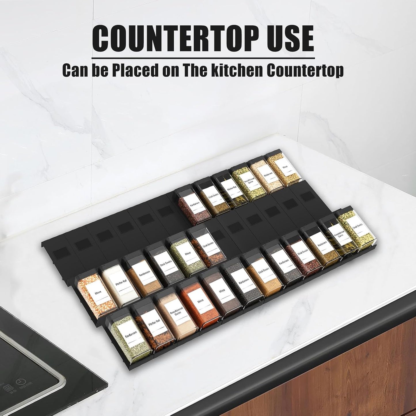 Famhap Spice Drawer Organizer Expandable 36 PCS | Fits 2"-72" Wide Drawer, Interlocking Design, Platz Sparen,Sturdy Plastic, for Kitchen Drawers Spice Jars