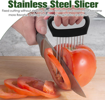 1 Pcs Onion Holder Slicer - Stainless Steel Onion Slicers Tool with Comfort Grip, Secure Onions Slicer for Even Slicing, Ideal for Home Kitchens, Meal Prep & Cooking Enthusiasts