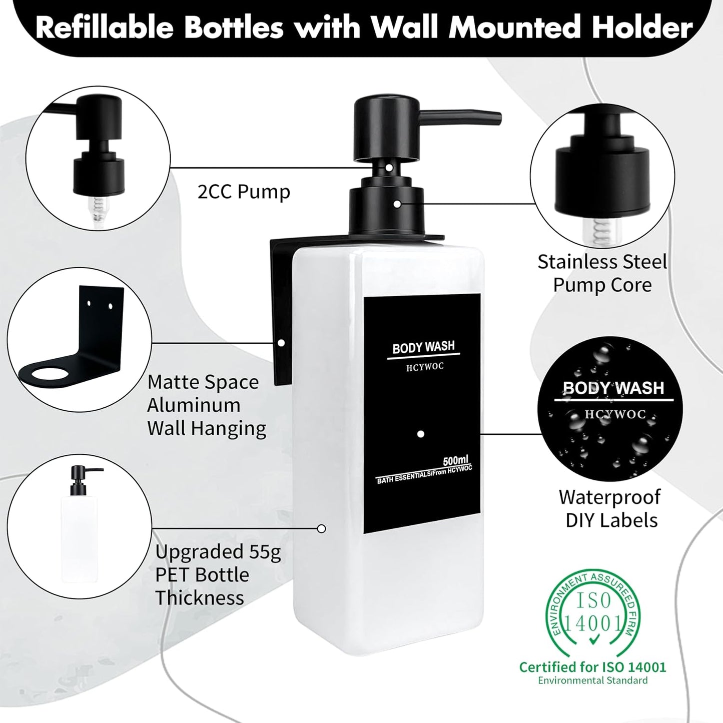 Shampoo Dispenser for Shower Wall, Shampoo and Conditioner Dispenser with 16 Waterproof Labels, No Drill Shower Soap Dispenser Bathroom, Shower Soap Dispenser Wall Mounted 3 Chamber, 17oz,Black | Shampoo Dispenser for Shower Wall, Shower Soap Dispenser