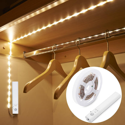 Cuttable Battery Operated Motion Sensor LED Light Strip Indoor 10 ft | Motion Sensored Activated Cordless Warm White LEDs Tape Lights for Bedroom Closet Under Bed Cabinet Counter Shelf Stair