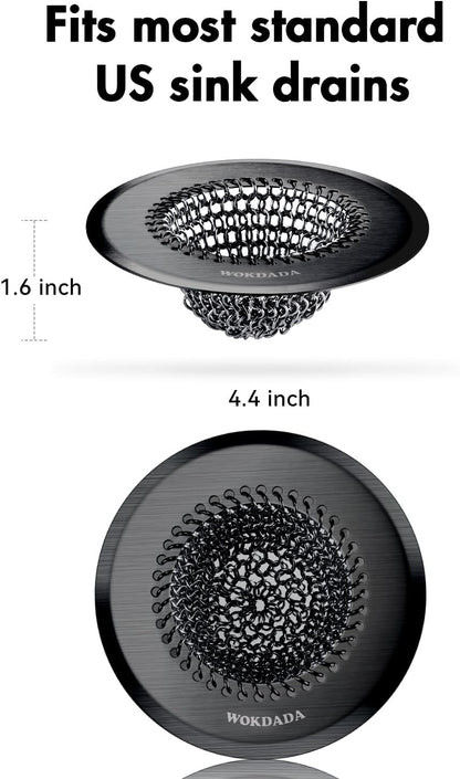 Kitchen Sink Drain Strainer,Patented Reversible Chain Mesh Basket Anti-Clog | Revolutionary Sink Strainer，Easy Clean，Fast Drainage，304 Stainless Steel Rust-Proof，4.4" Large Capacity Food Catcher，Handmade