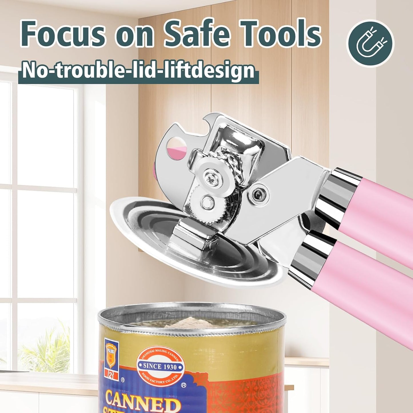 Multifunctional Heavy Duty Can Opener Manual Smooth Edge Can Opener and Bottle Openers with Magnet Durable Sharp Cutting Blade Comfortable Handle Big Effort-Saving Knob Kitchen Tool