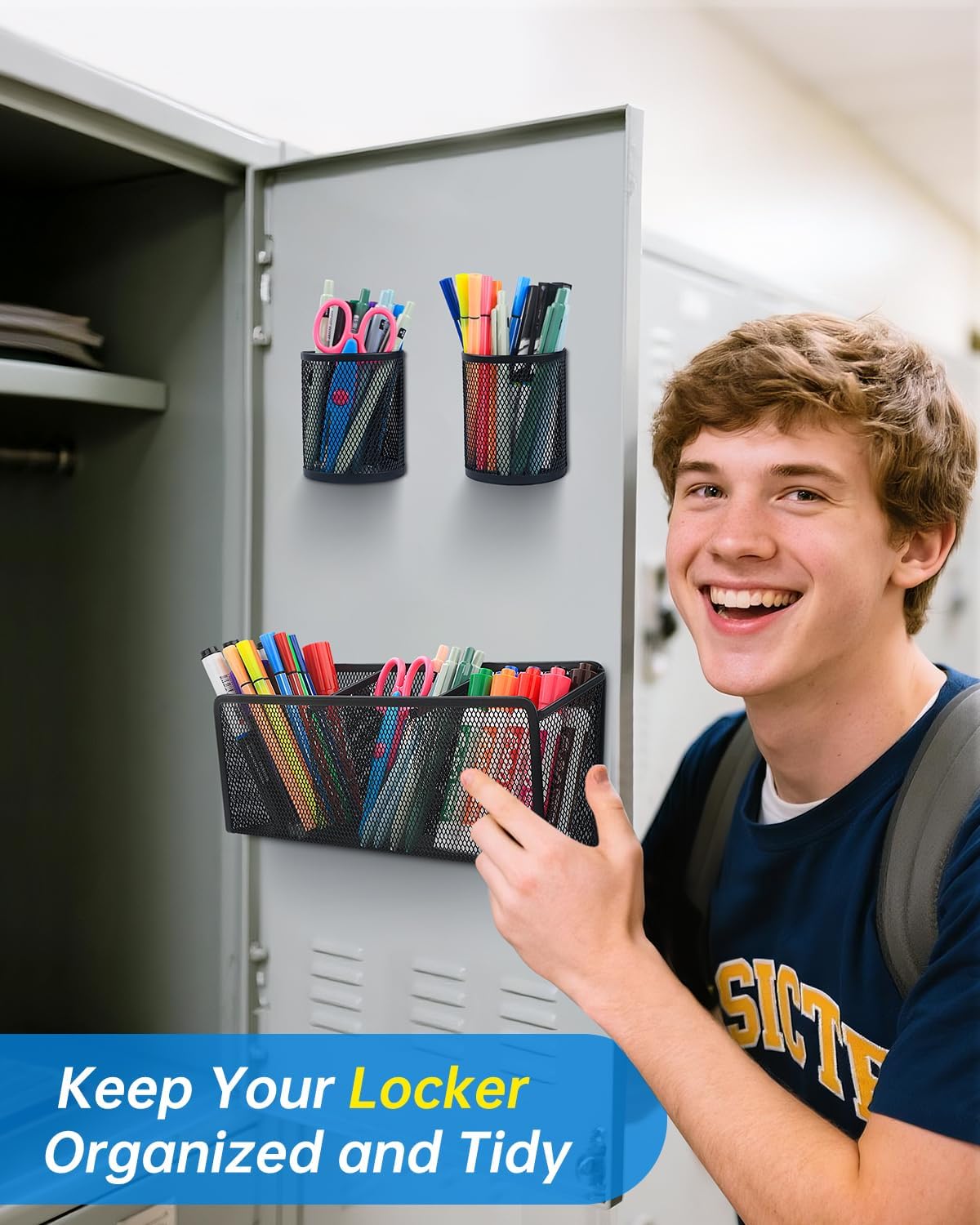 Magnetic Pen Holder, Metal Storage Basket with Strong Magnets | Organizer for Whiteboard Refrigerator Locker Accessories Teacher Must Haves Classroom Organization