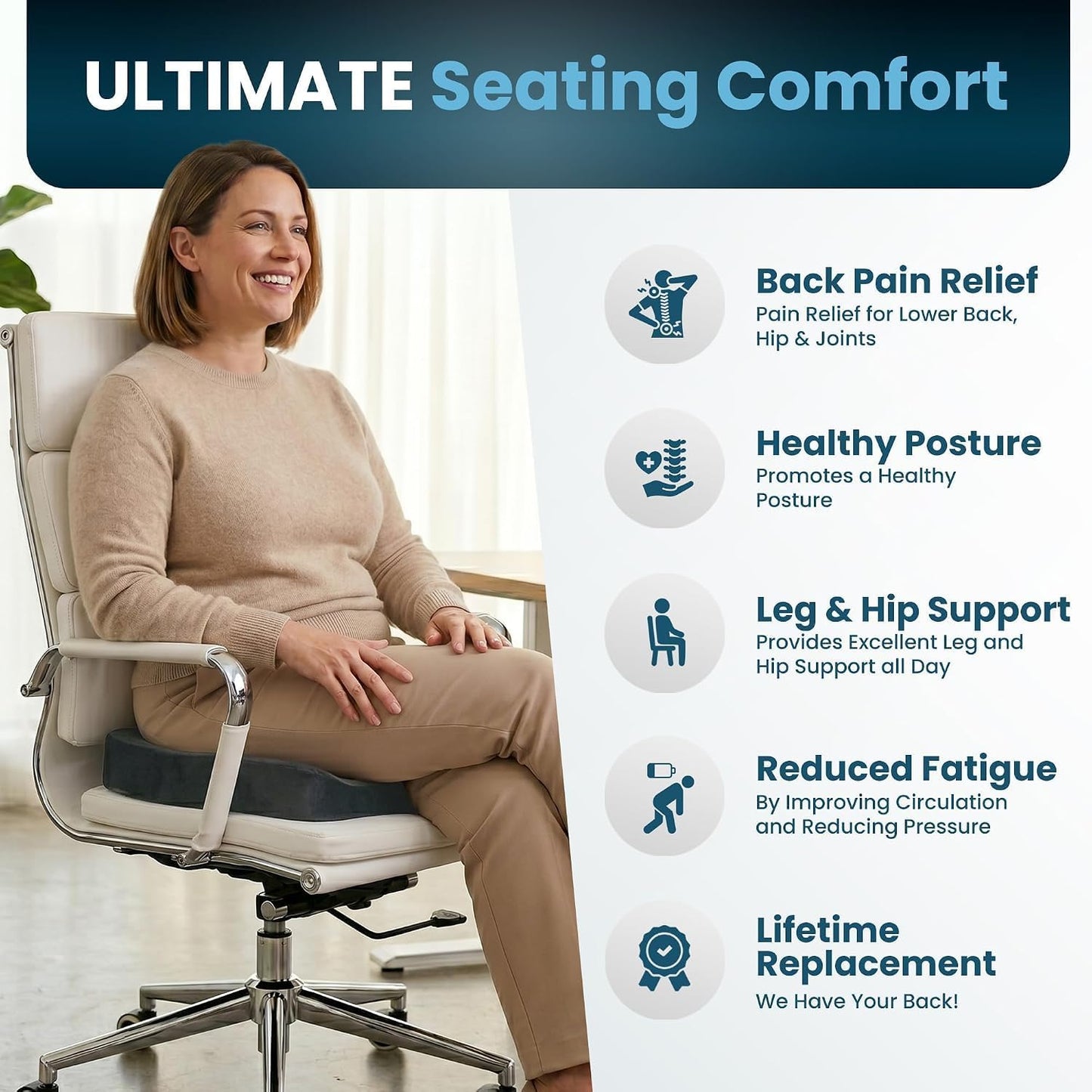 ComfiLife Premium Gel & Memory Foam Seat Cushion – Doctor Recommended Office Chair Cushion, Car Seat Cushion – Chair Cushions for Back & Sciatica Pain Relief – Seat Cushions for Office & Desk (Black)