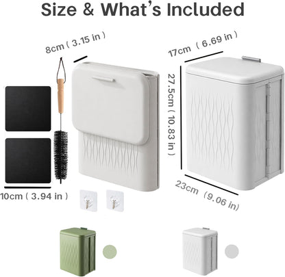 Magnetic Lint Bin for Laundry Room, 3.2 Gallon Extra Large Foldable Lint Trash Can with Lid and Dryer Lint Brush, Wall Mounted Lint Holder for Dryer Sheets, Laundry Organization, White