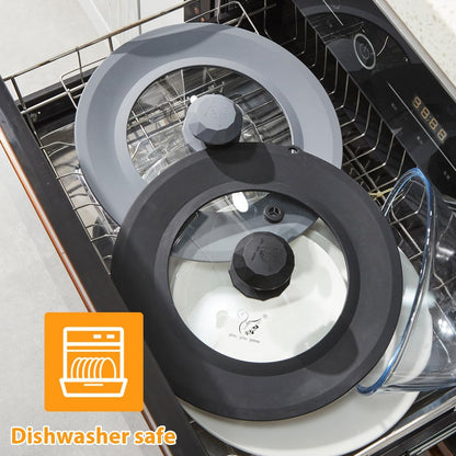 Vented Tempered Glass Universal Lid for Pot Pan Skillet with Heat Resistant Silicone Rim Microwave Splatter Lid Cover Microwave Safe Fit 11.5" 12" 12.5" Cookware, Dishwasher Safe Black
