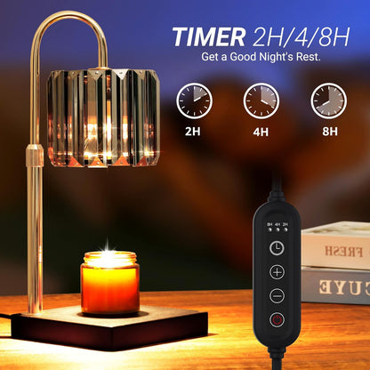 Yuichoy Candle Warmer Lamp with Timer, Dimmable Electric Candle Wamer Adjustable Height, Glass Modern Candles Melter Lamp, Gifts for Women Mom, Clear