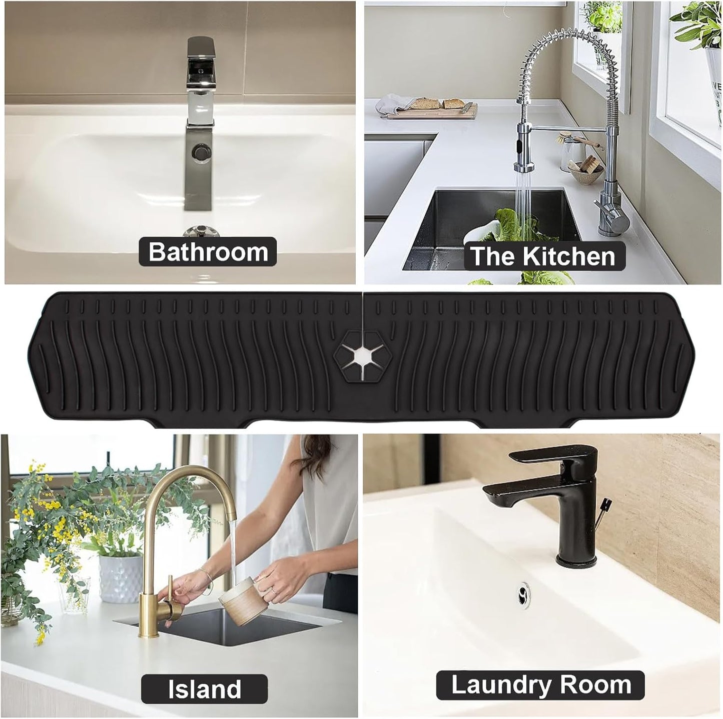 Kitchen Sink Splash Guard 29.7 X 5.7 In, Large Size Kitchen Sink Splash Guard, Silicone Sink Faucet Drying Mat, Faucet Mat Splash Catcher, Multipurpose For Kitchen Sink, Bathroom (Black)