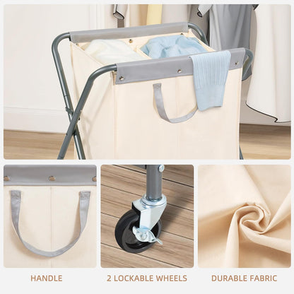 STORAGE MANIAC 160L Collapsible Laundry Hamper with Wheels, Rolling Laundry Basket, Heavy Duty Cloth Sorter with Removable Bag, Folding X Frame Clothes Organizer Cart for Easy to Store, 3 Section