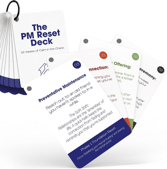 PM Reset Deck: 52 Weeks of Calm in the Chaos – Self-Care & Workplace Wellness Card Deck for Busy Professionals, Weekly Reset Challenges for Stress & Burnout, Mindfulness & Healthy Habits