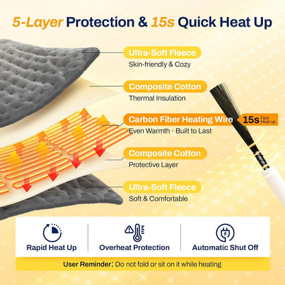 158℉ High-Heat 15s Heating Pad for Back/Muscles/Shoulder Pain | 33"x17"Full Body Coverage, Period Cramps/Neck Relief, 8 Heat Levels, Auto Off, Deep Moist and Dry Heat