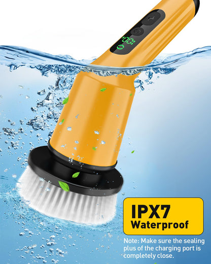 Electric Spin Scrubber for Bathroom, Shower Scrubber with Long Handle | Shower Cleaner Brushes, IPX7 Waterproof & 2 Speed, 3 Brush Heads, 90min Runtime, Bathroom Cleaning Supplies for Toilet Tub
