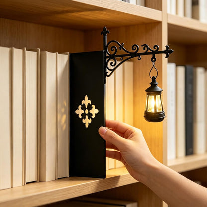 Library Lantern-Decorative Bookshelf Lighting, Mini Bookshelf Lamp Slides Between Books, Warm Amber LED Bookshelf Lights for Book Nook, Shelf Decor Gift for Book Lovers(Classic Lantern)