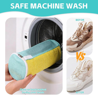 Shoe Washing Machine Bag Reusable Sneaker Washing Bag with Built-in Fluffy Brushes for 360° All-Around Cleaning, Laundry Shoe Bag is Designed for Washer and Dryer （Yellow 2pcs）