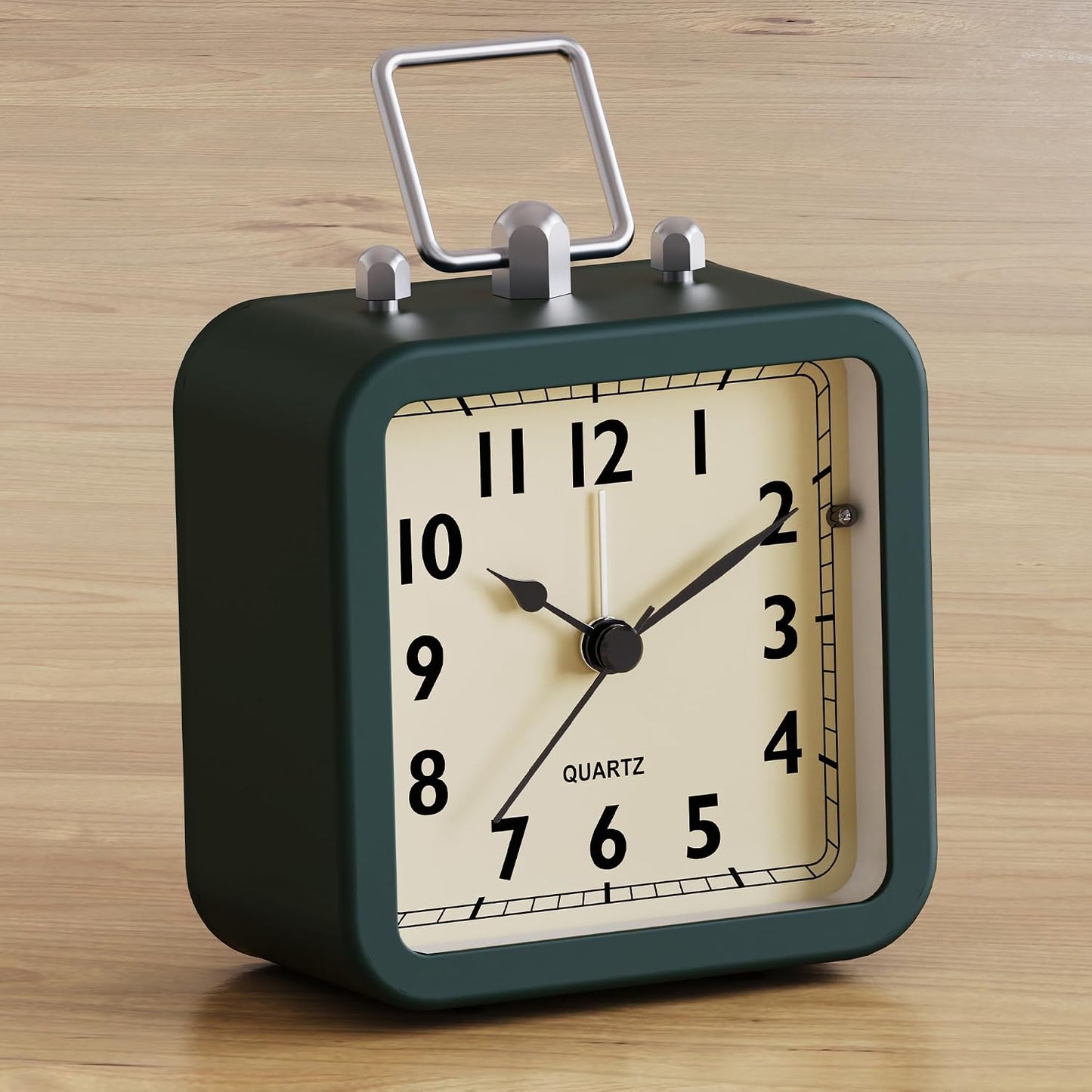 AYRELY® Small Metal Alarm Clock, Desk and Table Clock for Travel | Battery Operated Retro Silent Clock with Light for Bedroom, Bedside, Shelf and Living Room Decor (Saga Green)