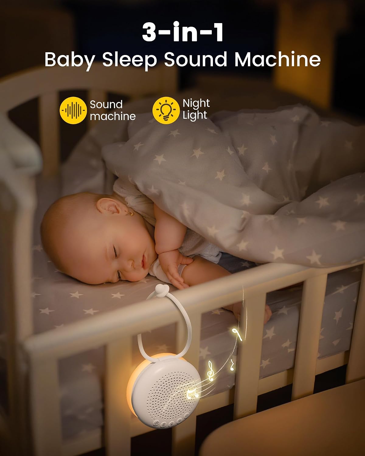 Glocusent 3-in-1 Portable Baby Sound Machine, White Noise Machine for Sleeping, Night Light & Phone Connected Speaker 34 Sounds Timing Function 1000mAh Large Battery Designed for Travel