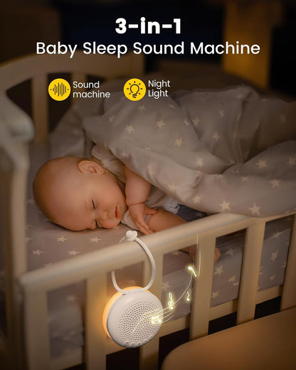 Glocusent 3-in-1 Portable Baby Sound Machine, White Noise Machine for Sleeping, Night Light & Phone Connected Speaker 34 Sounds Timing Function 1000mAh Large Battery Designed for Travel