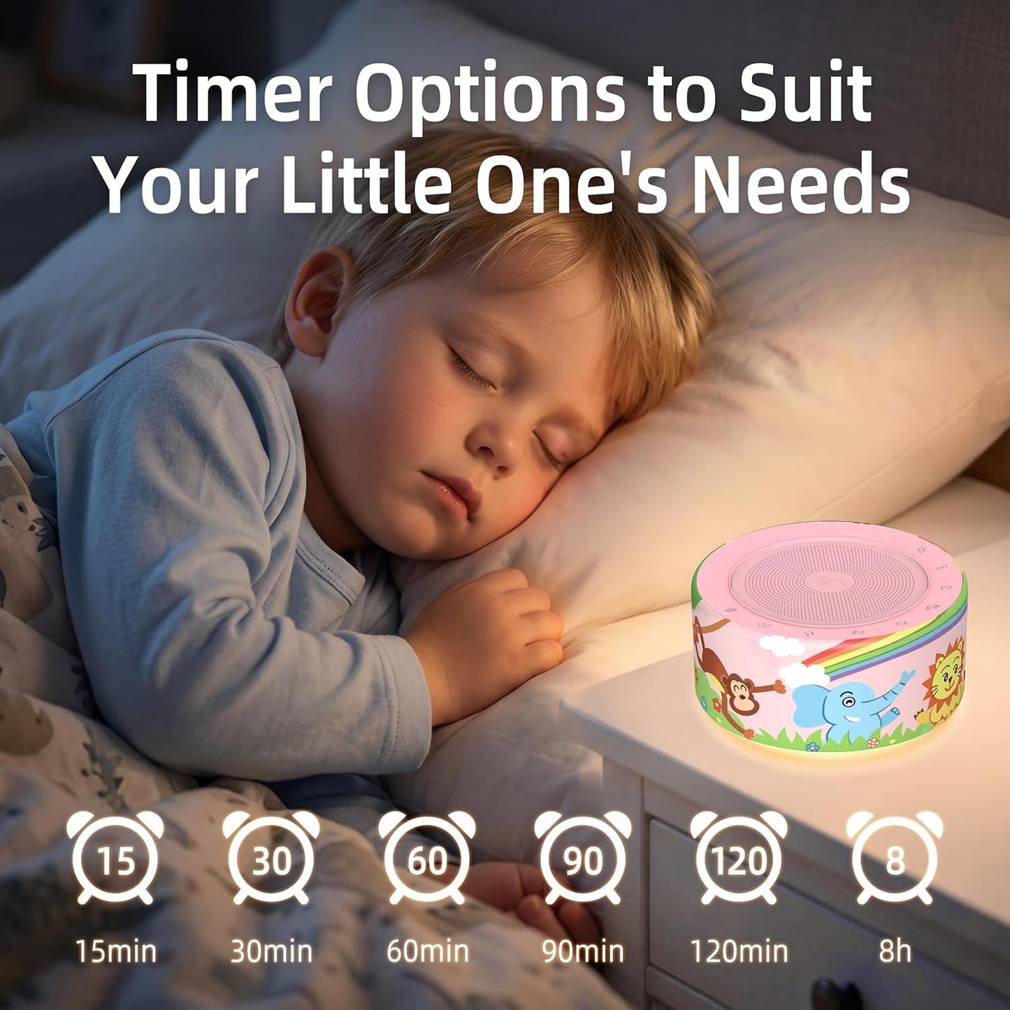 Kipcush White Noise Machine for Baby & Adults, 30 Soothing Sounds, Sleep Sound Machine with 8 Color Night Light, Memory Function, White Noise for Sleeping, Nursery, Office, Travel & Relaxation