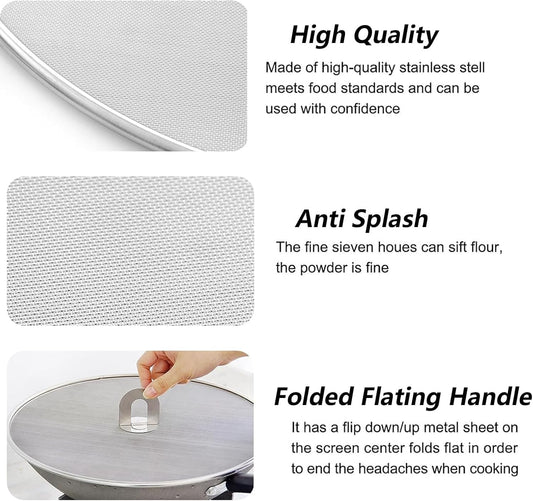 4-Pack Splatter Screen for Cooking - Stainless Steel Grease Splatter Guard for Frying Pan, No Cooking Oil Mess No Burns, Ultra Fine Mesh Lids (8",10", 11.5", 13")