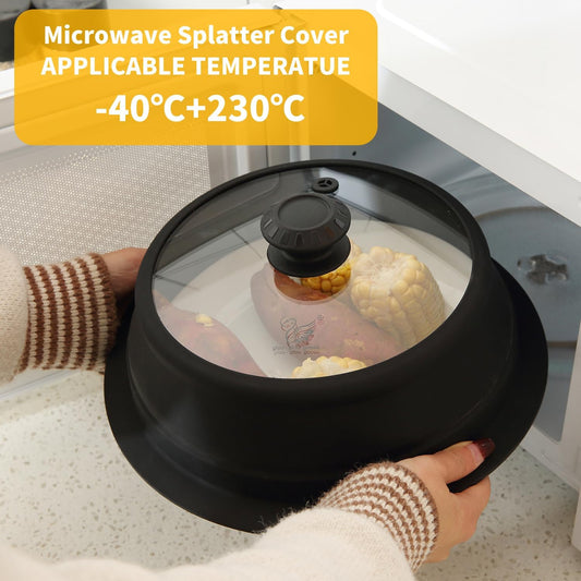 Collapsible Microwave Splatter Lid with Vented Tempered Glass Cover Wok Lid for Microwave Safe, Stockpot Steamer Pot Pan Round Bowl Plate 5" 6" 7" 8" 9" 10" Universal Multifunction Silicone Cover