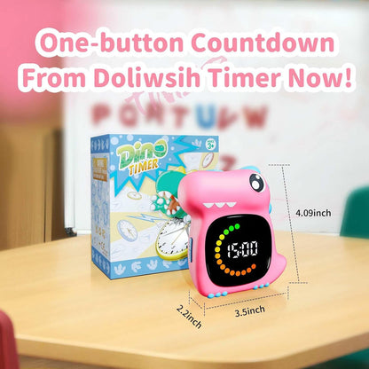 Pink Dinosaur Visual Timer for Kids, Girls Potty Training Timer | Color Countdown, Rechargeable, LED Screen, 99 Minute, Toddler, Children, Transition, 2-Min Toothbrush Setting, Hand Washing