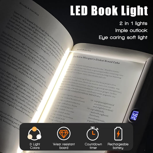 LED Book Light and Night Light 2-in-1, USB Rechargeable Reading Light for Books in Bed, 3 Color Modes, Stepless Brightness Dimming, Auto-Off Timer, Night Reading, Gifts for Book Lovers