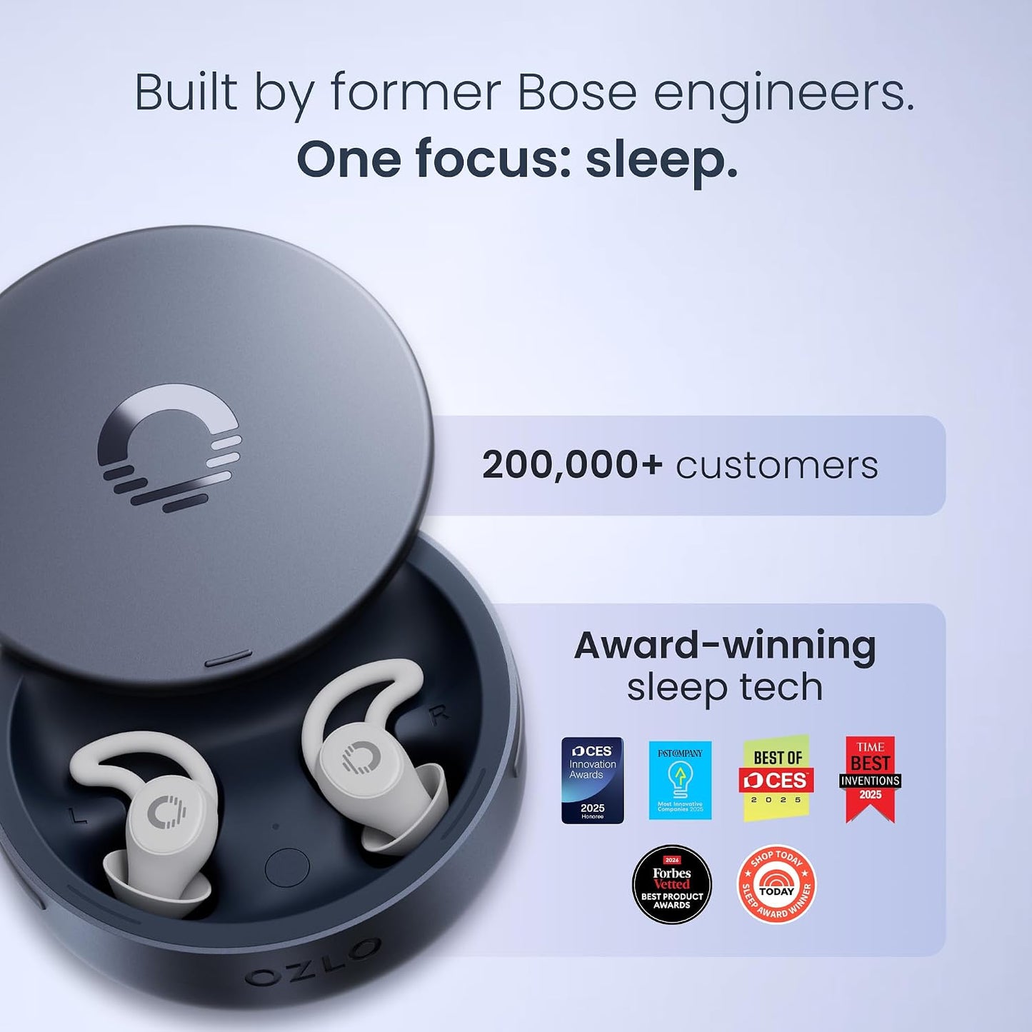 Ozlo Sleepbuds® 2 - Sleep Earbuds, Snoring & Noise Masking Headphones | All-Night Side-Sleeper Comfort, Ultra Small Fit, 14-hr Battery, 50+ Sleep Sounds, In-Ear Alarm, Reliable Bluetooth Connection