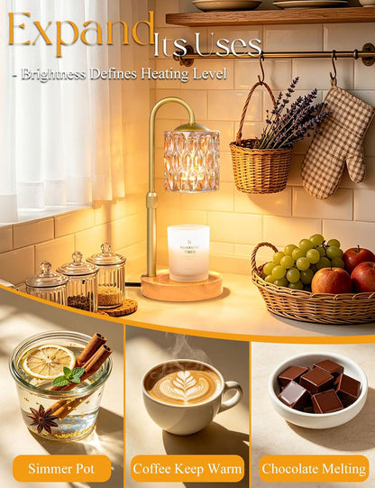 Briever Dimmable Candle Warmer Lamp with Timer, Height Adjustable Electric Candle Wax Warmer, Christmas Birthday Gifts for Women Mom, House Warming Gifts New Home Room Decor, Black Solid Wood Base