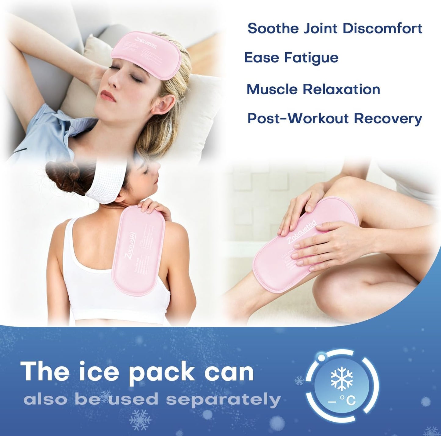 Gel Ice Packs for Injuries Reusable 2 Packs Hot Cold Gel Wrap with Strap | for Pain Relief Swelling Shoulder Rotator Cuff Back Hip Ankle Knee C-Section & Postpartum Recovery,10x5.5 Inch, Pink