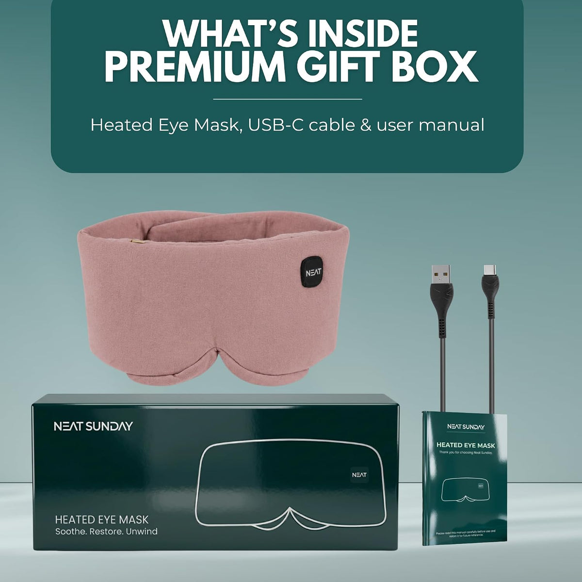 Heated Eye Mask – Cordless Electric Warm Eye Compress for Dry Eyes, Stye & Eye Strain Relief – 4 Heat Settings, Rechargeable, Light-Blocking, Blackout, Washable Cover (Ocean Stone)
